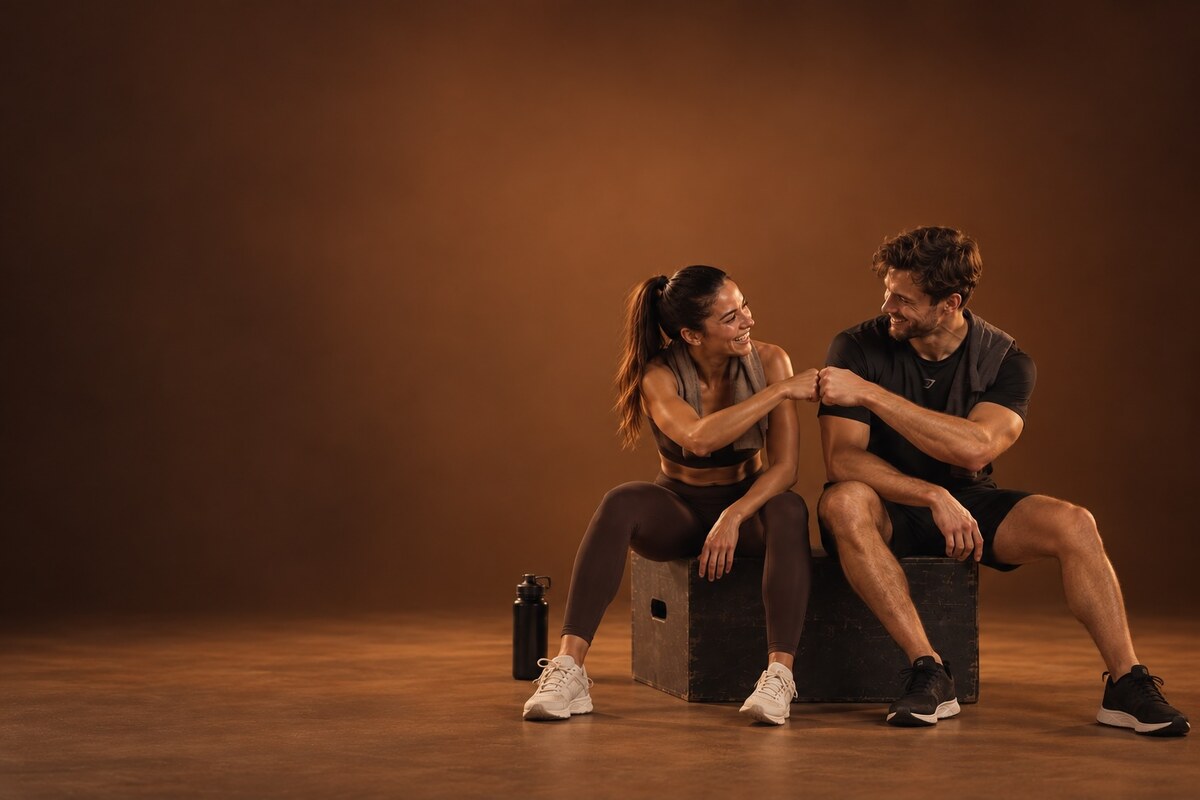 Zwei Trainingspartner geben sich einen Faustgruß im GymOne 24/7 Bitburg